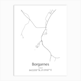 Borgarnes,Iceland Minimalist Map Art Print