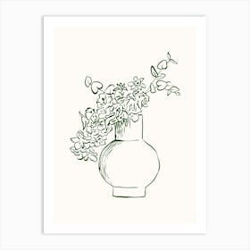 Green Fine Line Vase Flower Poster Art Print