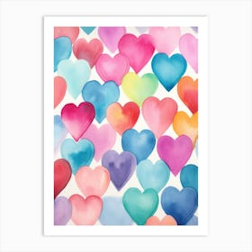 Watercolor Hearts Background Art Print