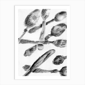 Forks And Spoons Kitchen Drawing Art Print