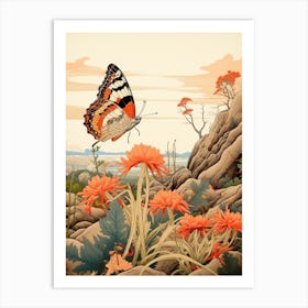 Butterflies In Wild Flowers Japanese Style Painting 3 Art Print