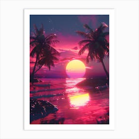 Synthwave Sunset At The Beach 9 Art Print