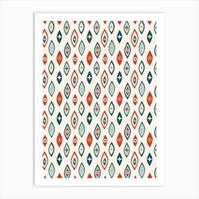 Atomic Age Mcm Abstract Shapes And Stars Pattern Red, Aqua, Dark Teal Art Print