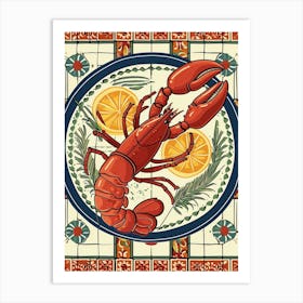 Lobster On A Plate With A Tiled Background 3 Art Print