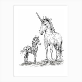 A Unicorn & Zebra Black And White 2 Art Print