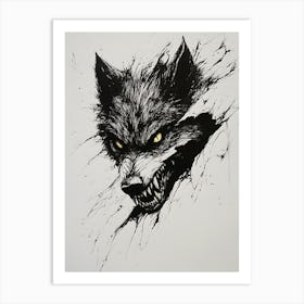 Angry Wolf Watching from Wall Hole 16 Art Print