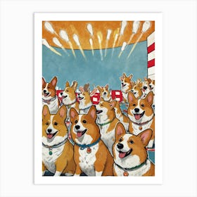 Corgis At The Circus Art Print