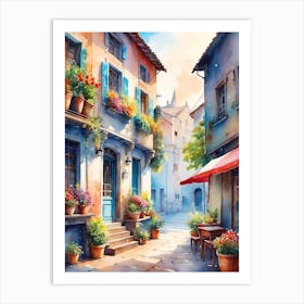 Watercolor Of A Street 7 Art Print