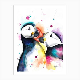 Puffins Kissing Art Print