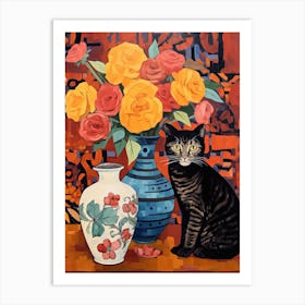 Rose Flower Vase And A Cat, A Painting In The Style Of Matisse 5 Art Print