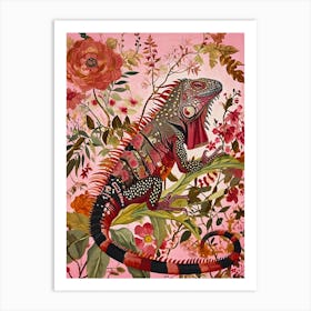 Floral Animal Painting Iguana 4 Art Print