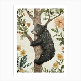 Sloth Bear Cub Climbing A Tree Storybook Illustration 3 Art Print