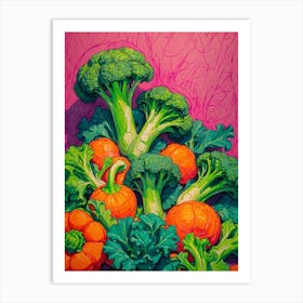 Brocolli And Pumpkins Art Print