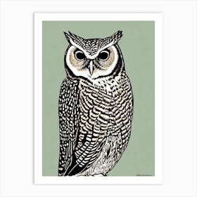 Eastern Screech Owl 2 Linocut Bird Art Print