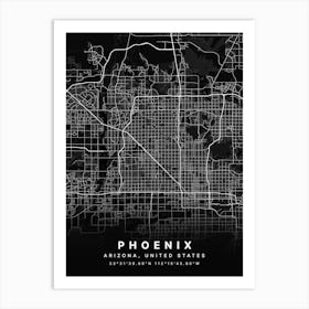 Phoenix Arizona Usa Black Map Art Print