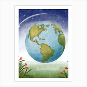 Earth And Shooting Star Art Print