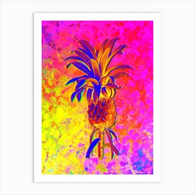 Pineapple Botanical in Acid Neon Pink Green and Blue 1 Art Print
