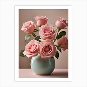 A Vase Of Pink Roses 90 Art Print