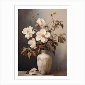 Camellia, Autumn Fall Flowers Sitting In A White Vase, Farmhouse Style 2 Art Print