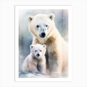 Cub Polar Bear With Mom Watercolor Art Print