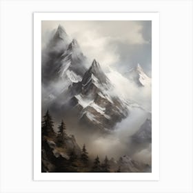 Winter Mountain Forest Painting Art Print