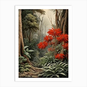 Vintage Jungle Botanical Illustration Jungle Flame 2 Art Print