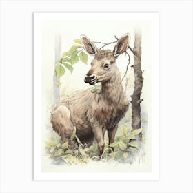 Storybook Animal Watercolour Moose 3 Art Print