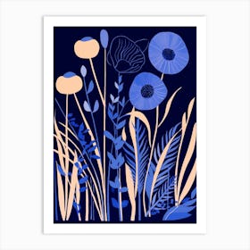 Blue Flower Illustration Fountain Grass 2 Art Print