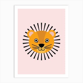 Lion Pink Background Art Print