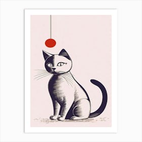 Cat With A Red Ball Art Print