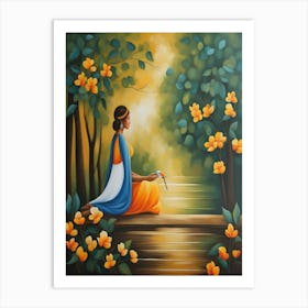 Woman Sitting By The Water Art Print