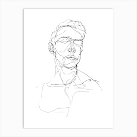 Portrait Of A Man Minimalist Line Art Monoline Illustration Art Print