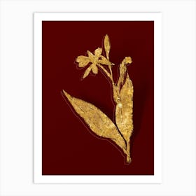 Vintage Bandana of the Everglades Botanical in Gold on Red n.0172 Art Print