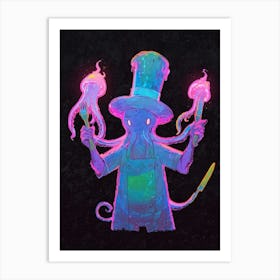 A Octopus With A Chefs Hat Juggling Art Print