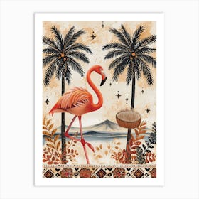 Greater Flamingo And Coconut Trees Boho Print 1 Art Print