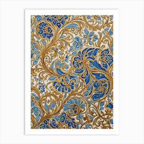 Floral Pattern In Blue And Gold Art Print