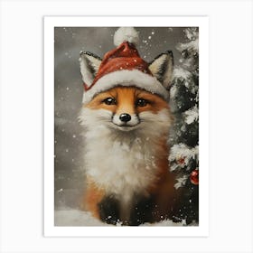 Fox In Santa Hat Art Print