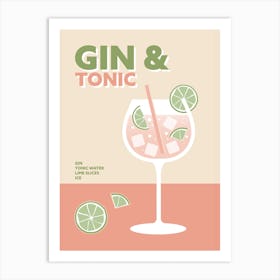 Gin And Tonic Cocktail Pink Colourful Kitchen Wall Art Print