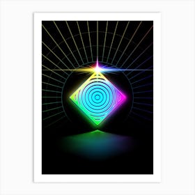Neon Geometric Glyph in Candy Blue and Pink with Rainbow Sparkle on Black n.0084 Art Print