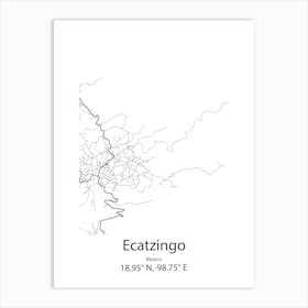 Ecatzingo,Mexico Minimalist Map Art Print