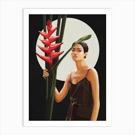 Woman with tropical flowers Art Print