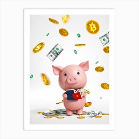 Baby Pig As A Corporate Mascot Clutching A Billfold Playing Cards Scattered Nearby Depicting Variou 2 1 Art Print