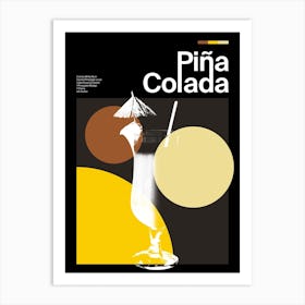 Mid Century Dark Pina Colada Cocktail Art Print