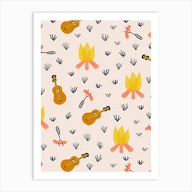 Fireside Songs - Scattered Bonfires, Guitars, and Hot Dogs Art Print