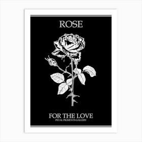 Black And White Rose Line Drawing 7 Poster Inverted Art Print
