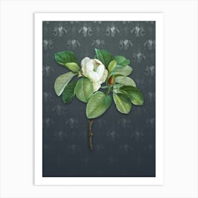 Vintage Magnolia Elegans Botanical on Slate Gray Pattern n.0701 Art Print