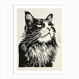 Norwegian Forest Cat Linocut Blockprint 4 Art Print