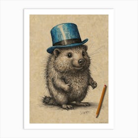 Hedgehog In Top Hat Art Print