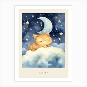 Baby Kitten 1 Sleeping In The Clouds Nursery Poster Art Print