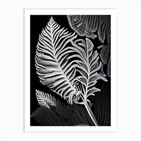 Silver Cloak Fern Linocut Art Print